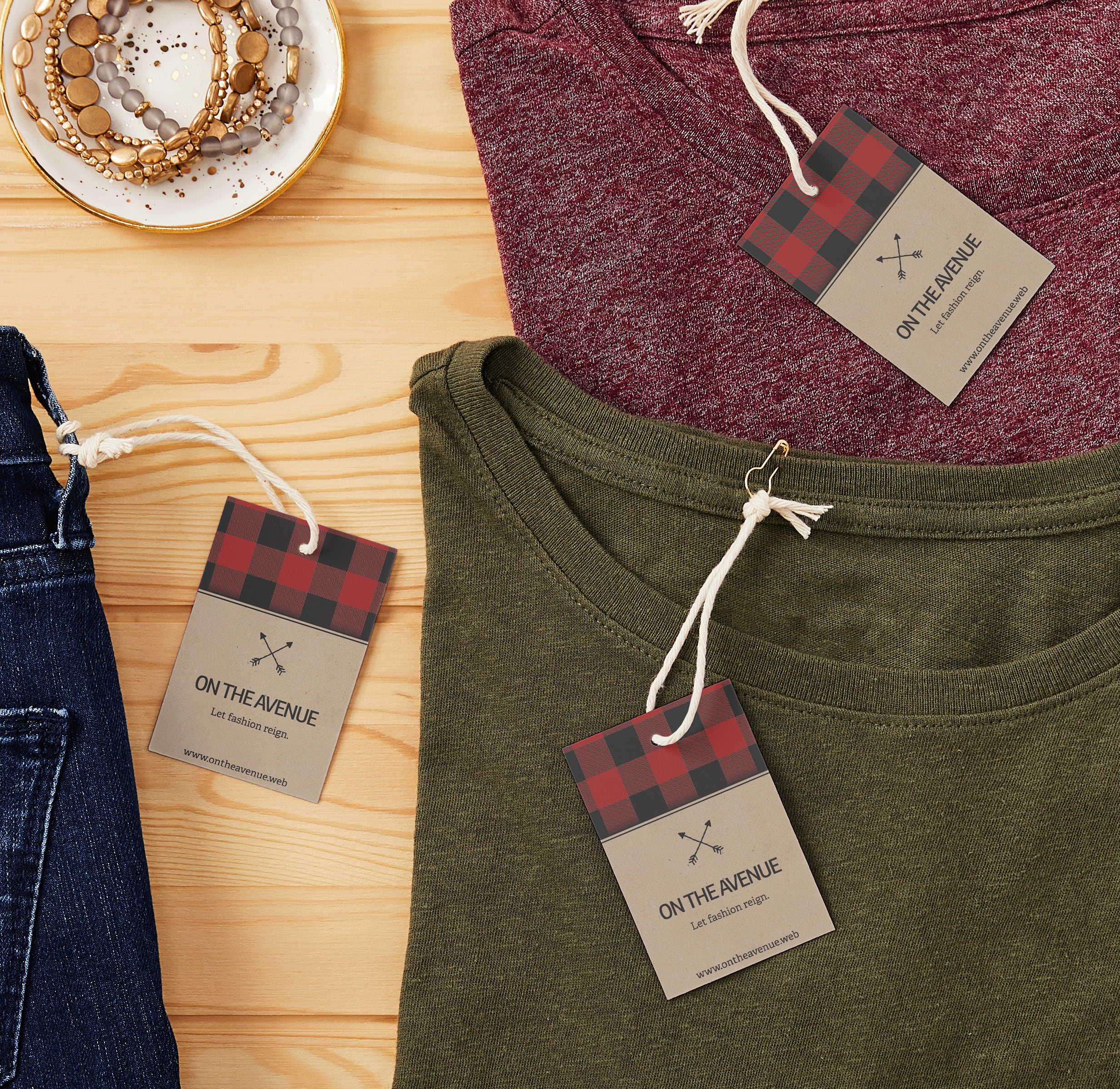 folded clothes with labels