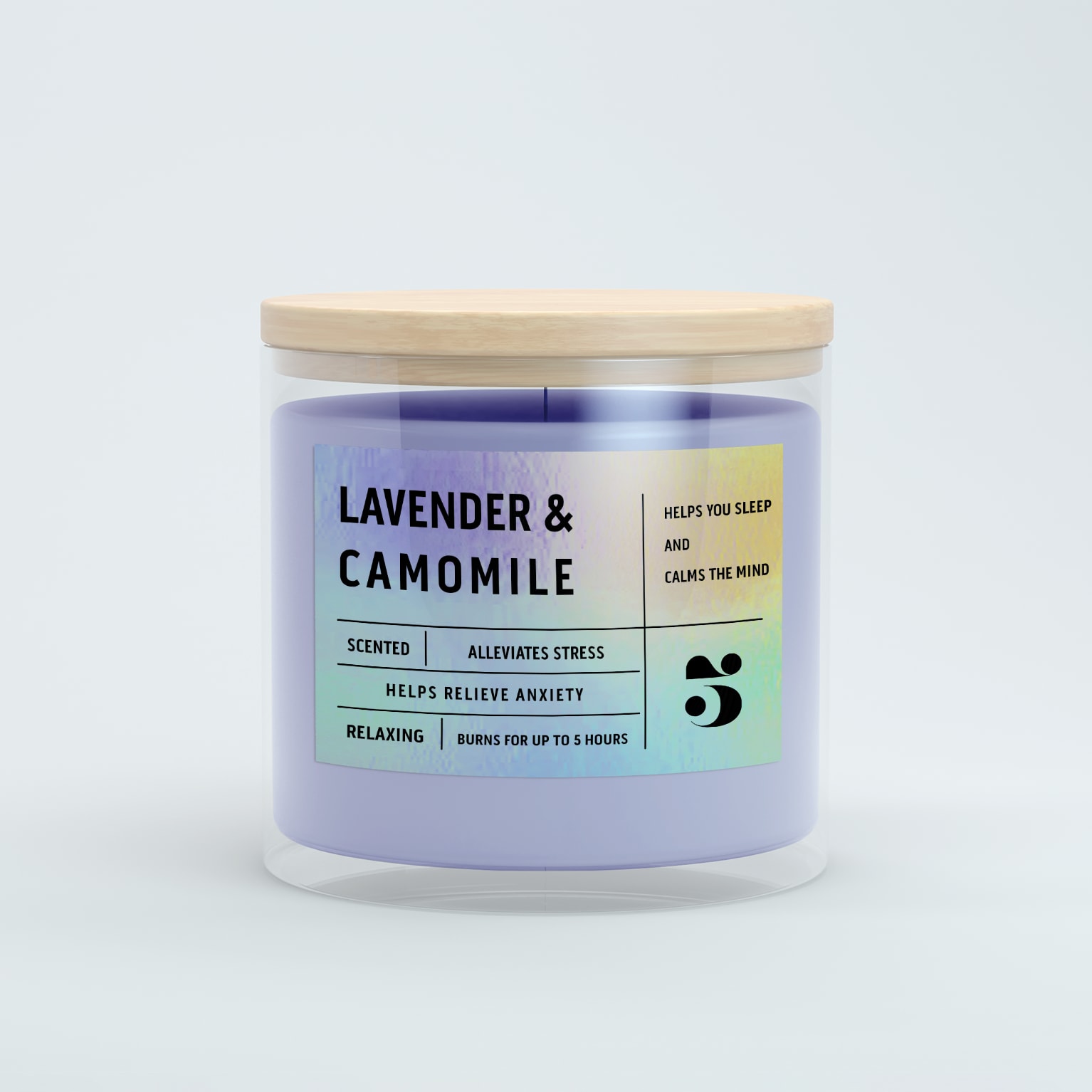 camomile and lavender candle with wooden top