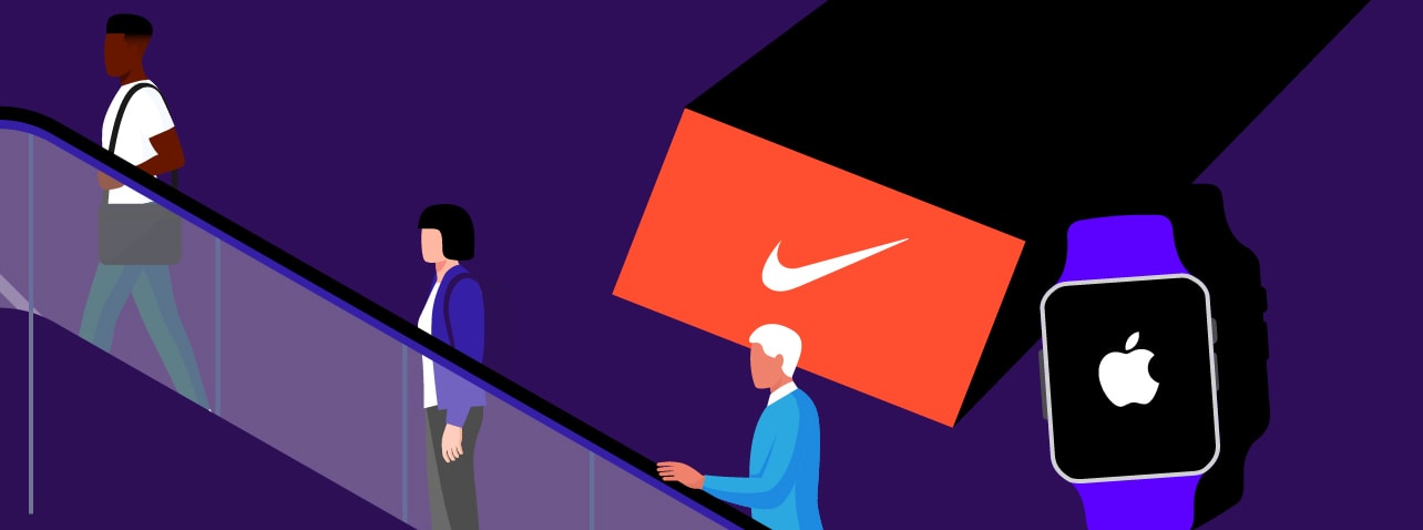 nike logo and apple watch with apple logo