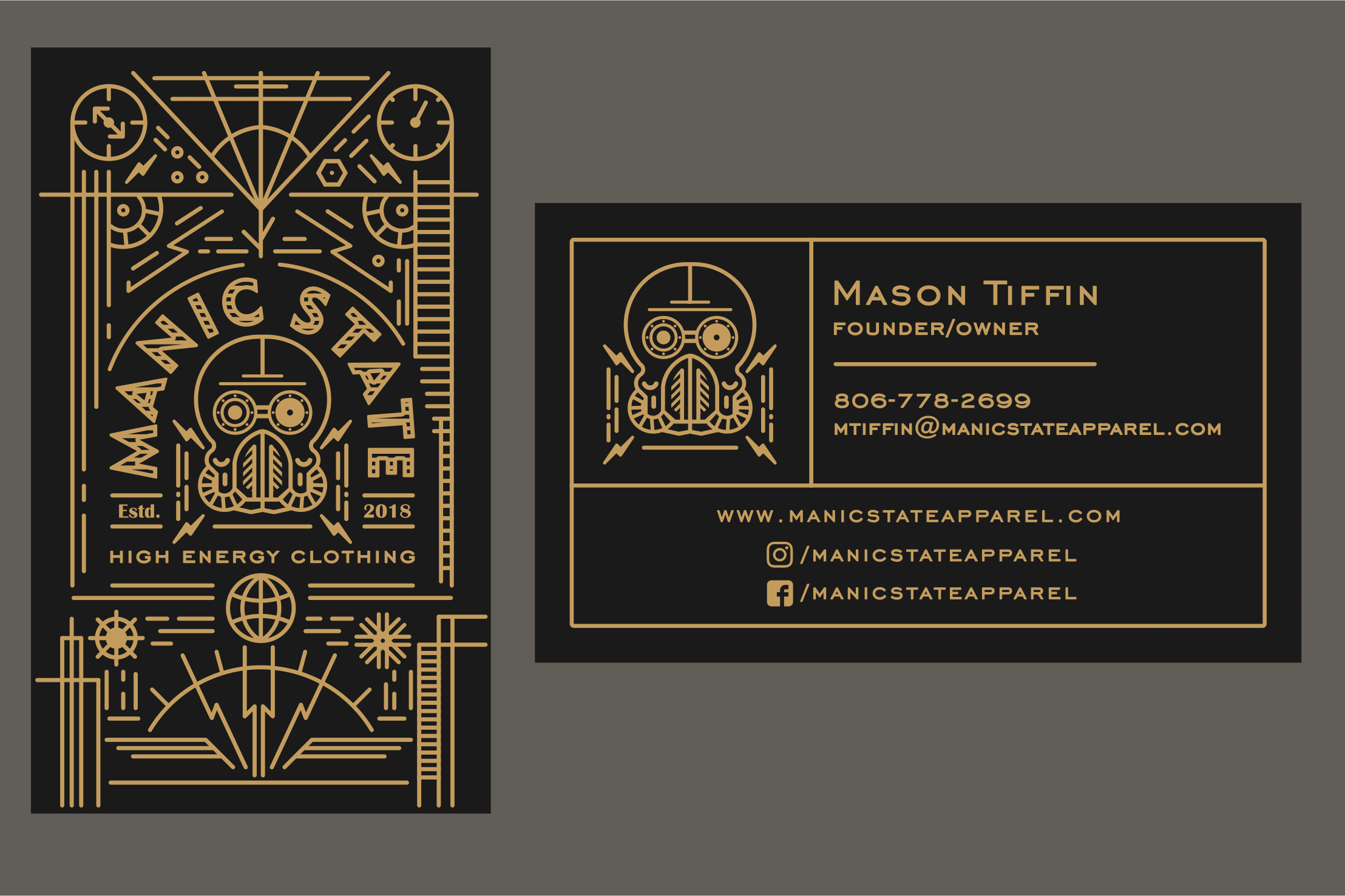 gold geometric design on a black business card