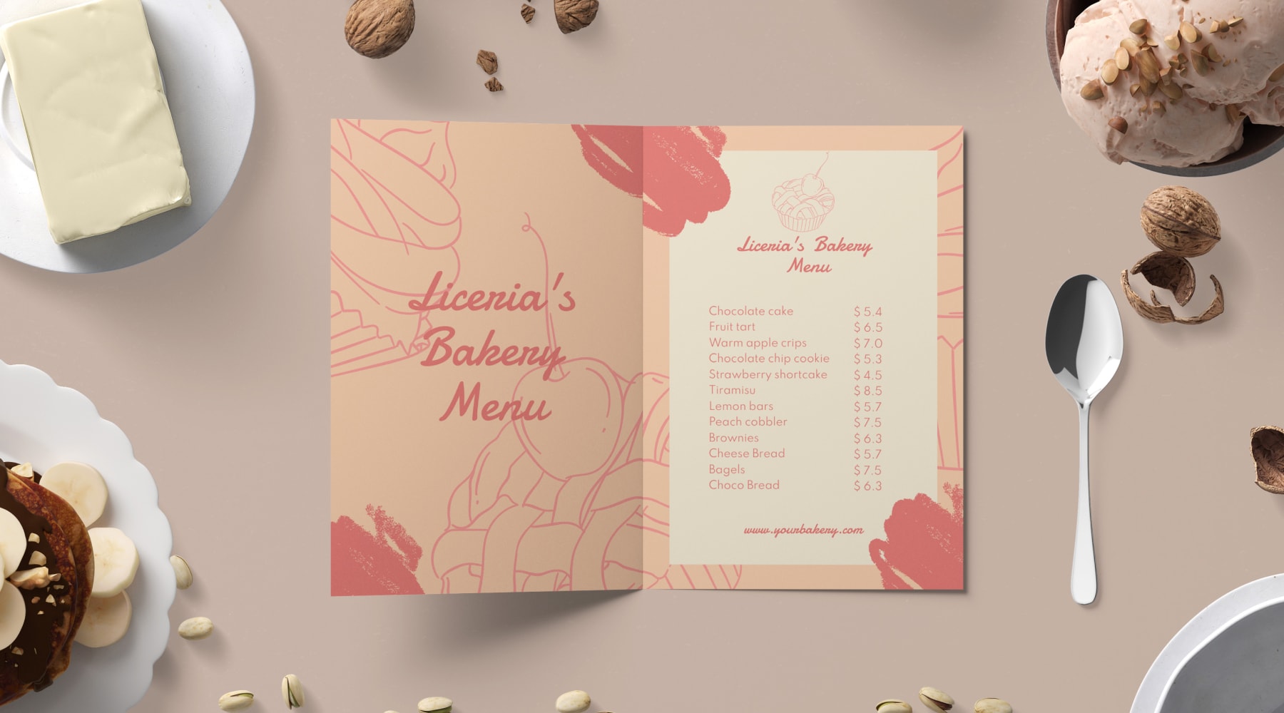 Menu design using the Pantone Color of the Year, Peach Fuzz