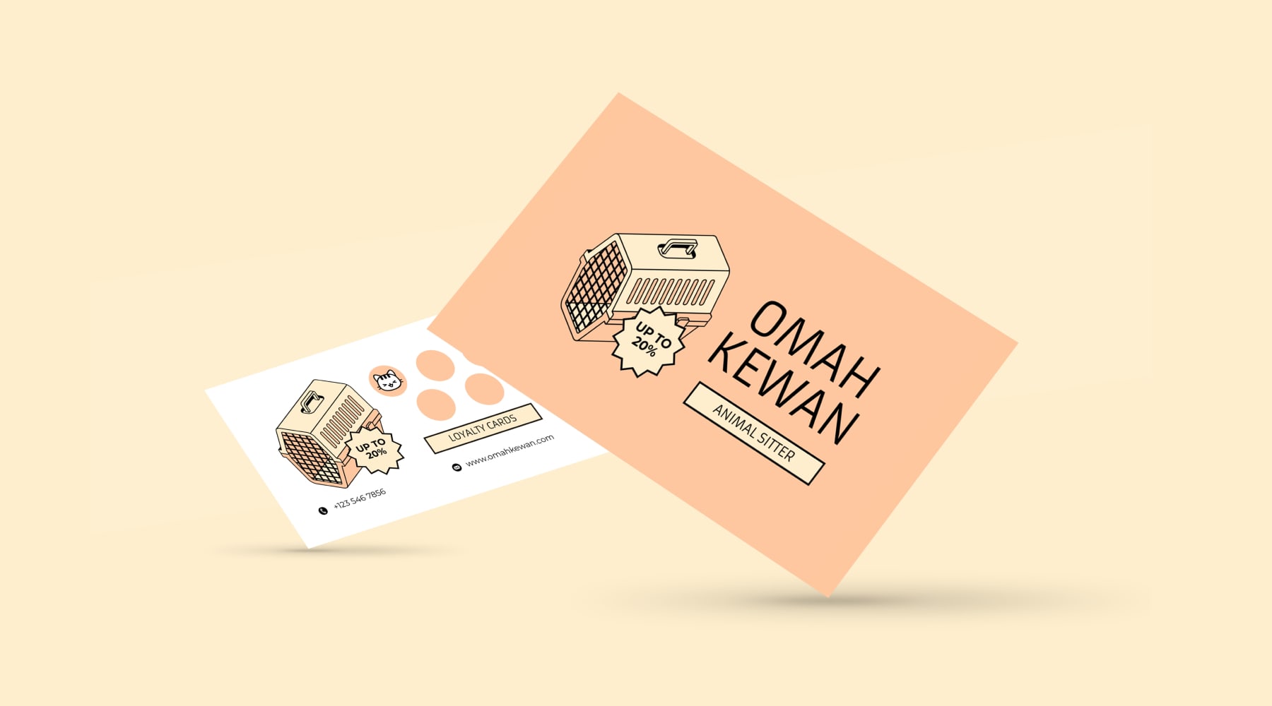 Business cards in Peach Fuzz, the Pantone Color of the Year