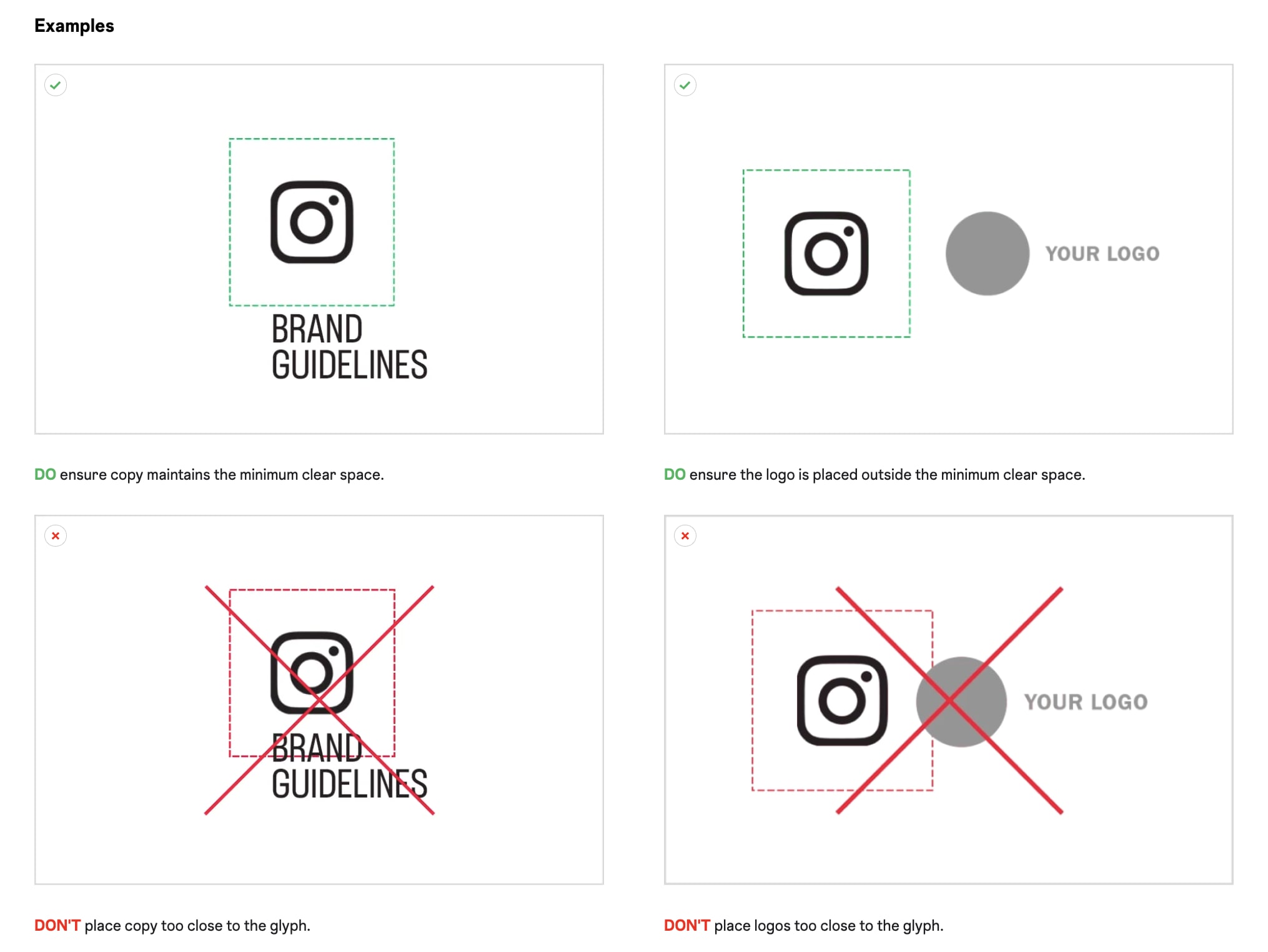 An illustrated list of correct and wrong usage of the Instagram logo