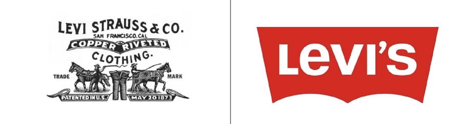 Before and after of the original and modern Levi&rsquo;s logo