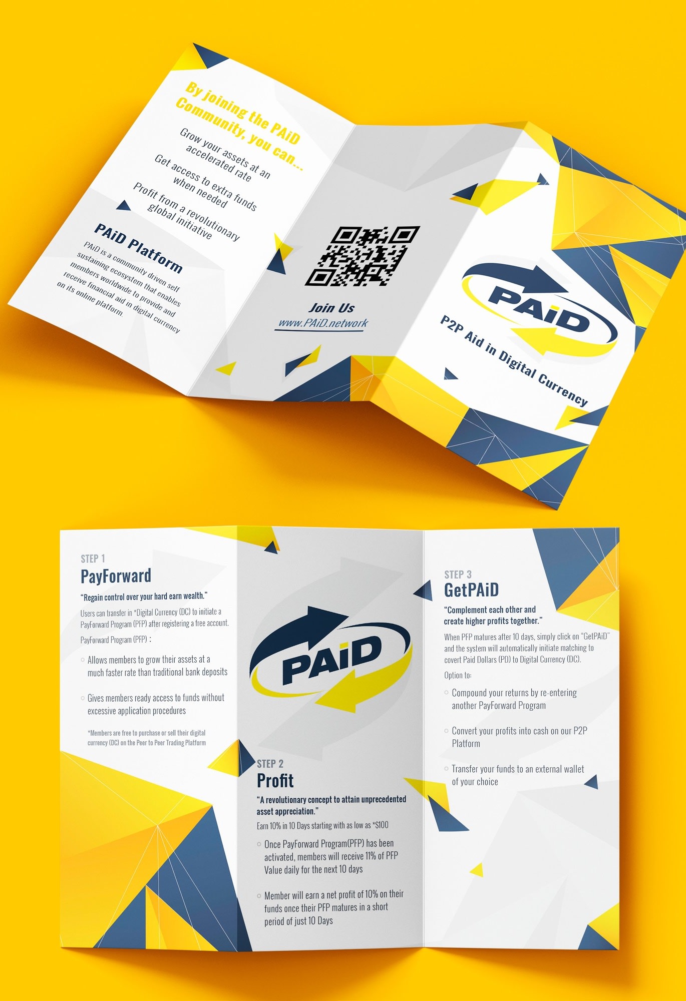 geometric and modern brochure design in bright yellow