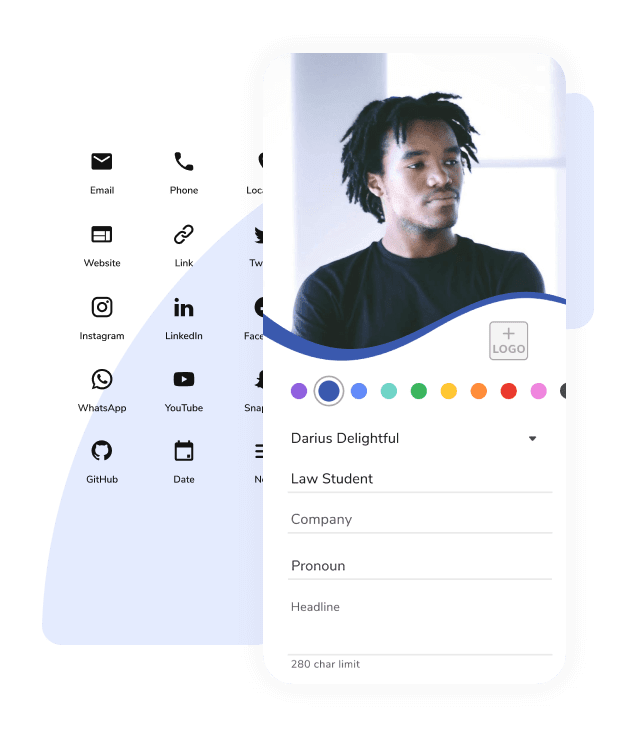 A digital business card template customization features
