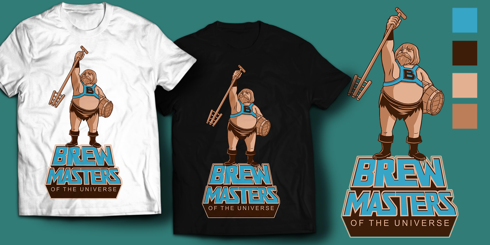 Brewmasters-themed T-shirt design featuring a humorous illustrated character and bold typography that communicates brand personality.