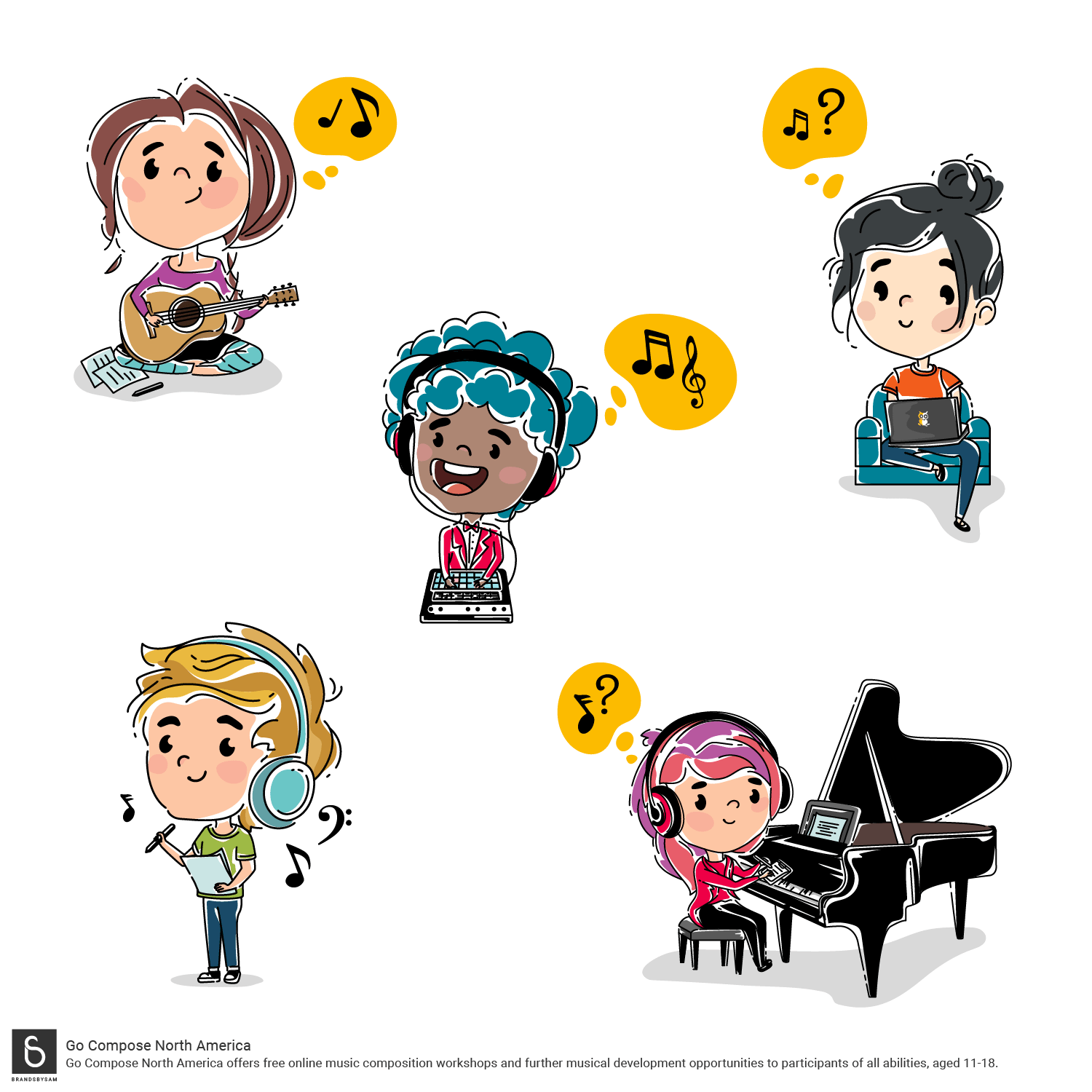Character illustrations of various people and hobbies
