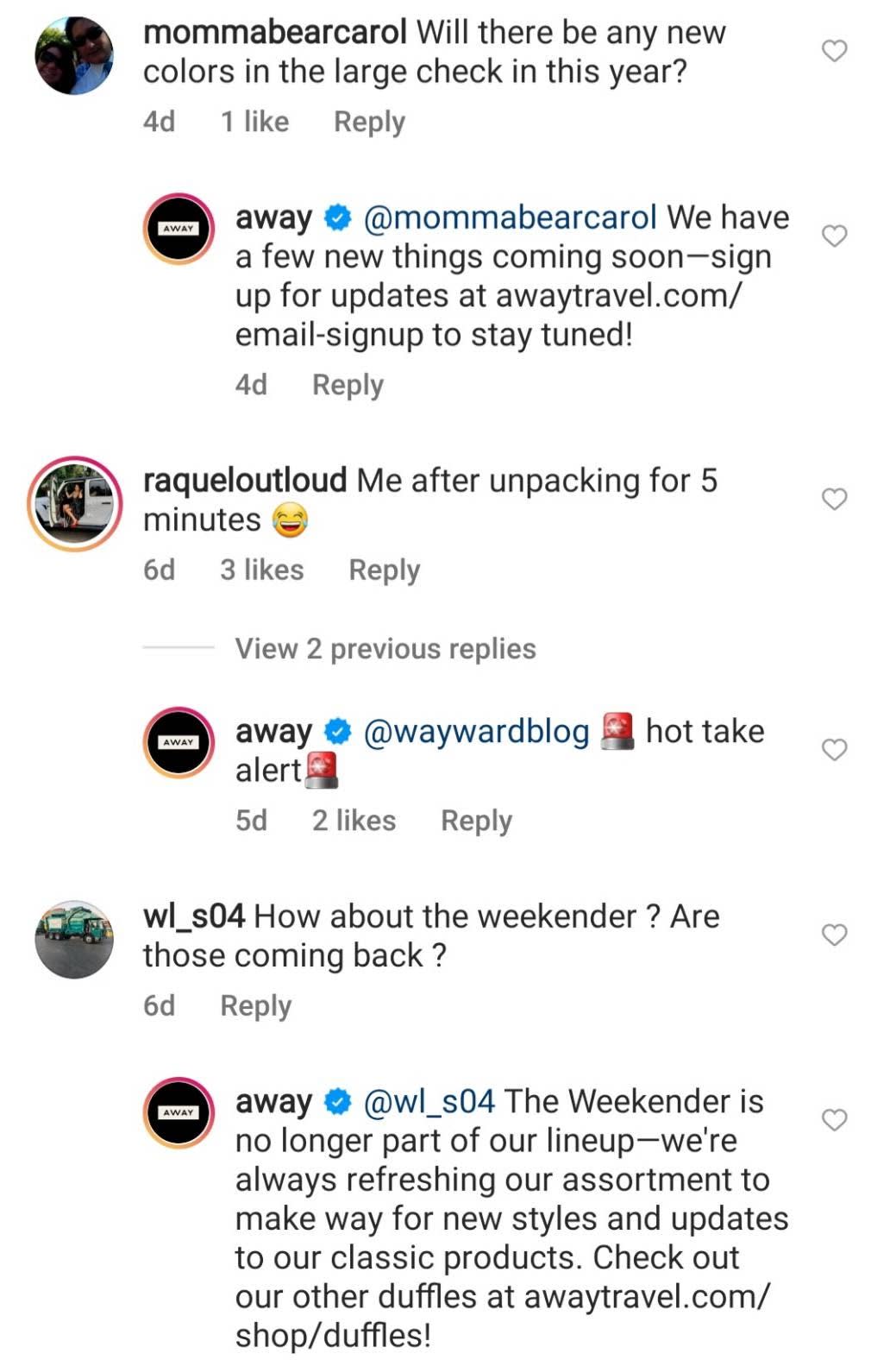 Instagram branding example: Away