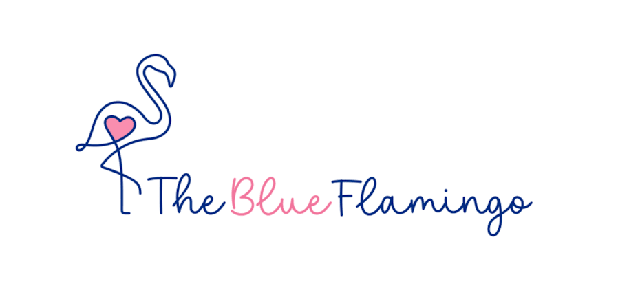 flamingo with a pink heart and the test the blue flamingo