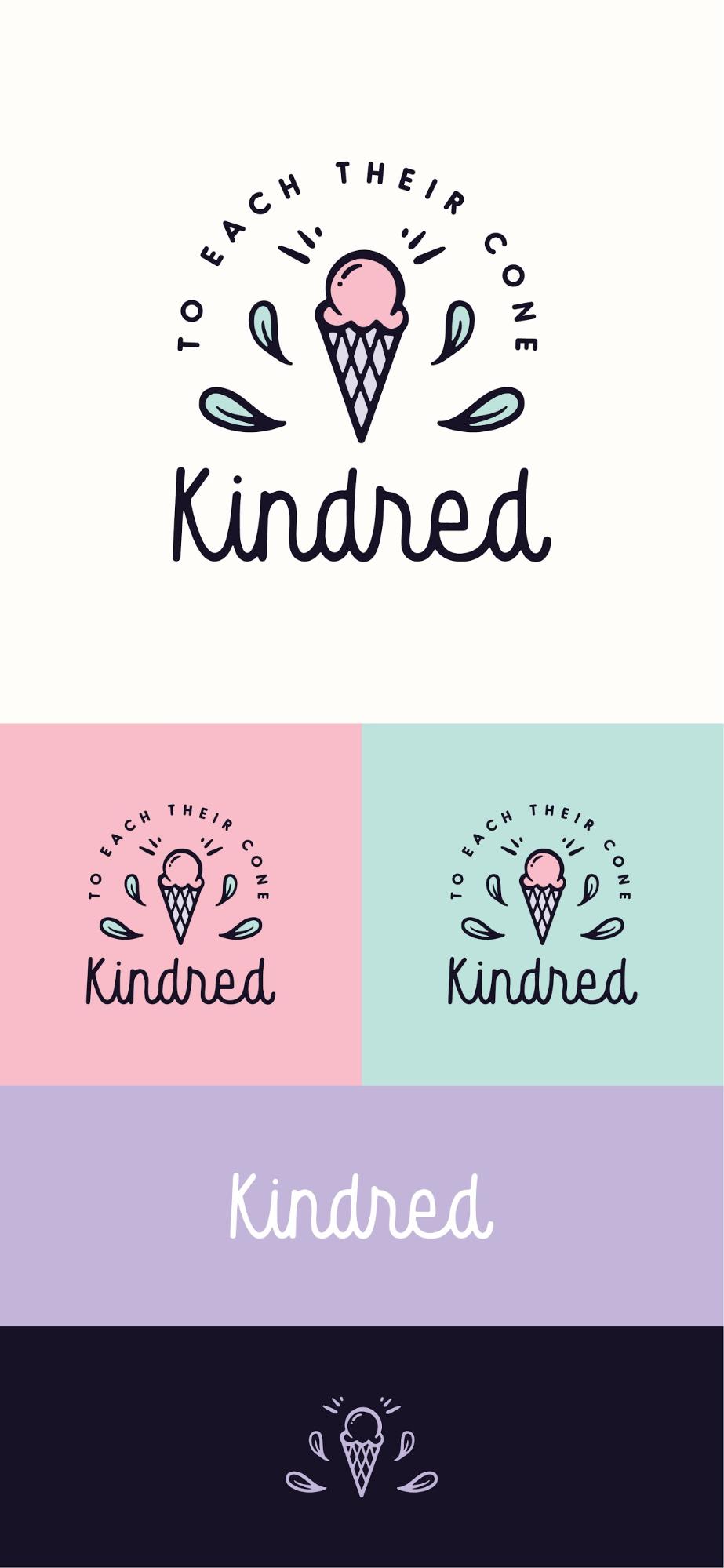 kindred logo presentation with different colors and versions