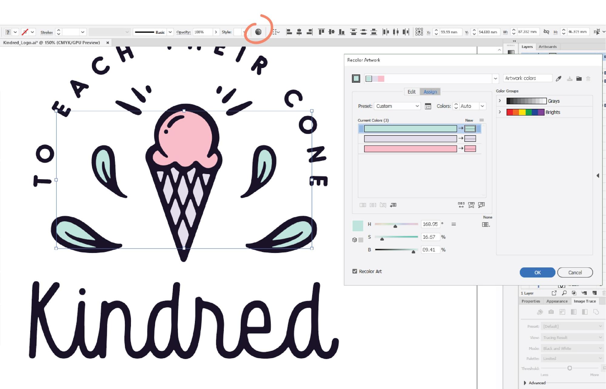 illustrator screenshot adding color to logo