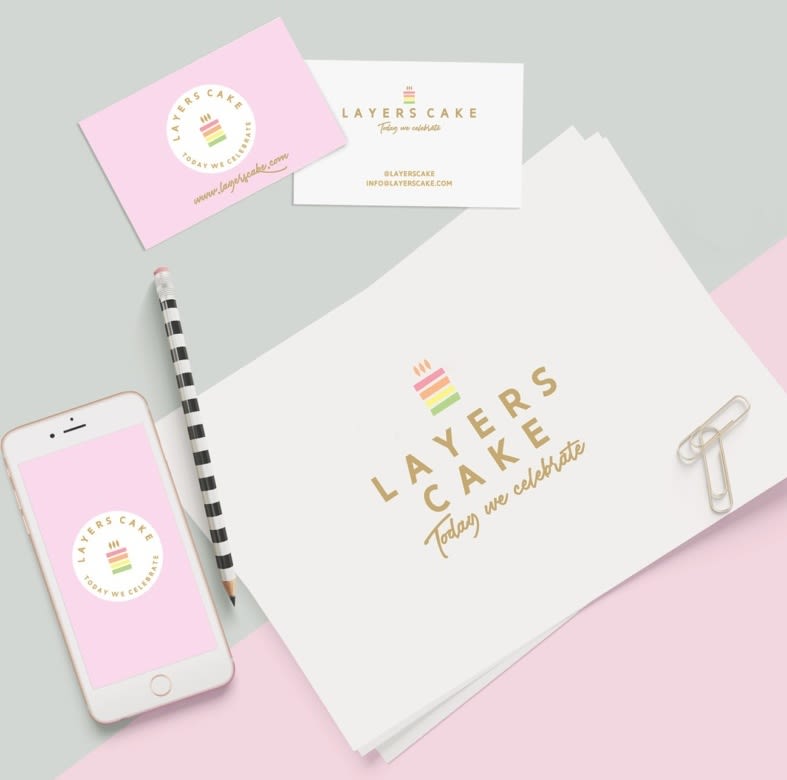 variations of a multicolored logo for a cake business
