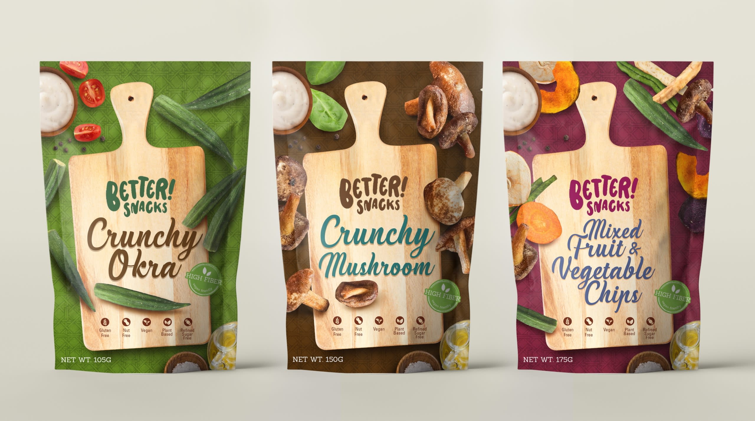 Better! Snacks in Okra, mushroom and fruit & veg flavours