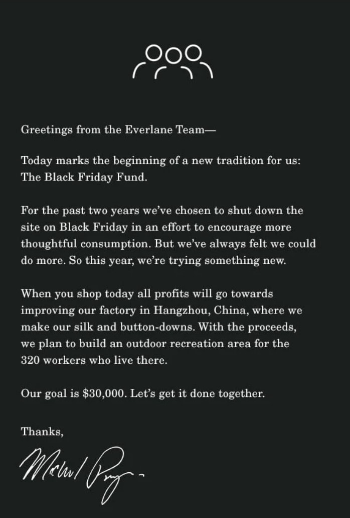 Everlane anti-sale Black Friday campaign
