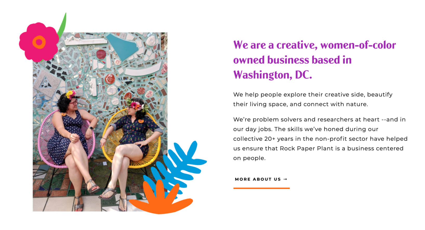 About section of web design featuring collaged images