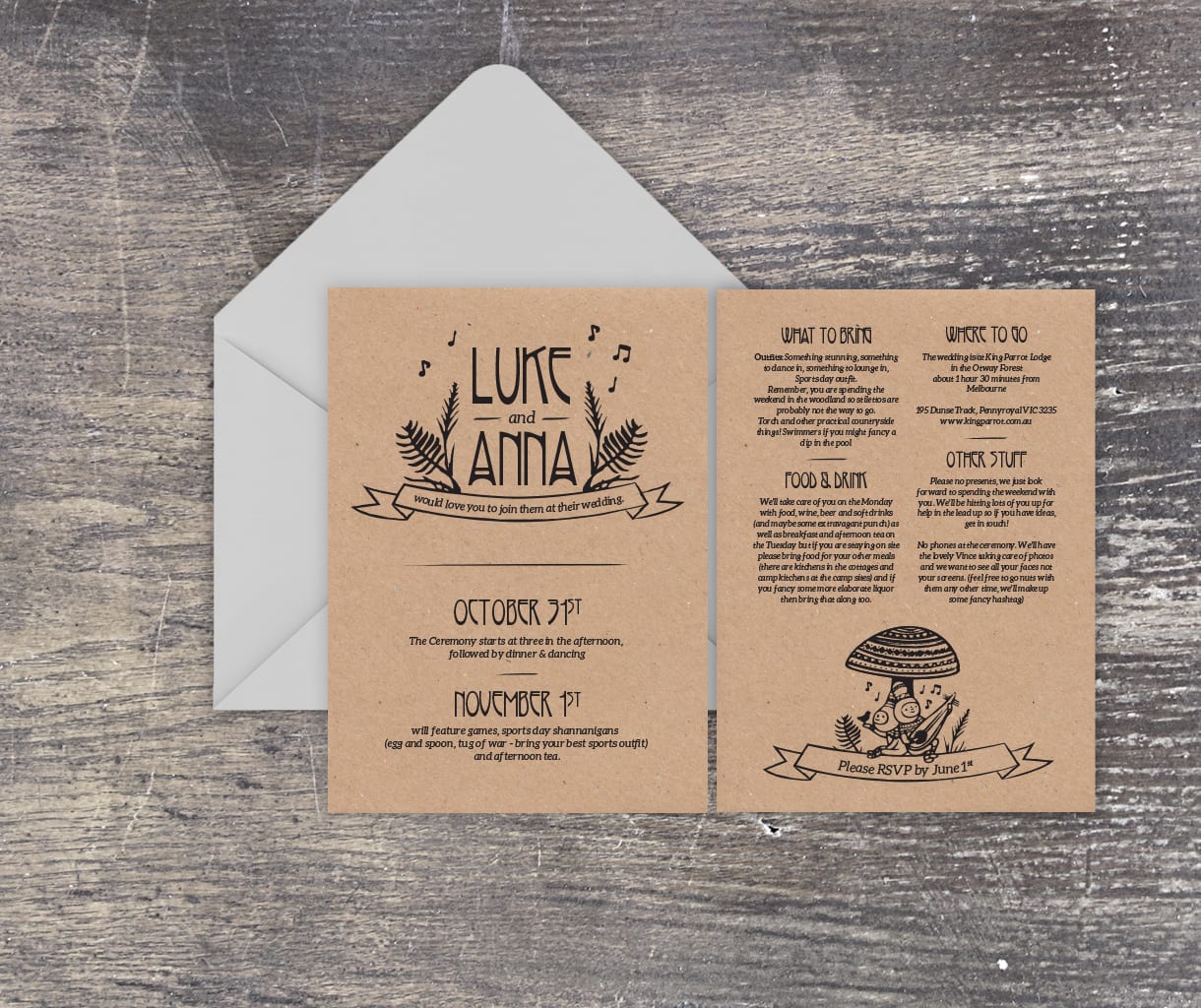 Wedding invitation idea: use kraft paper for an eco-friendly option