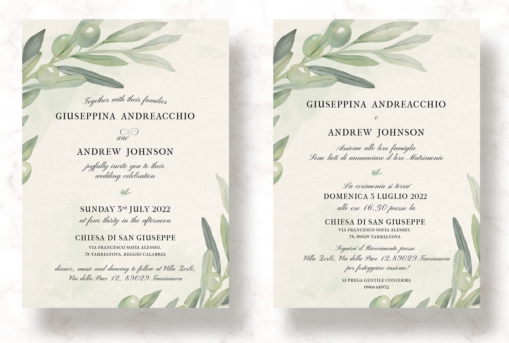 Hand painted water color wedding invitation idea