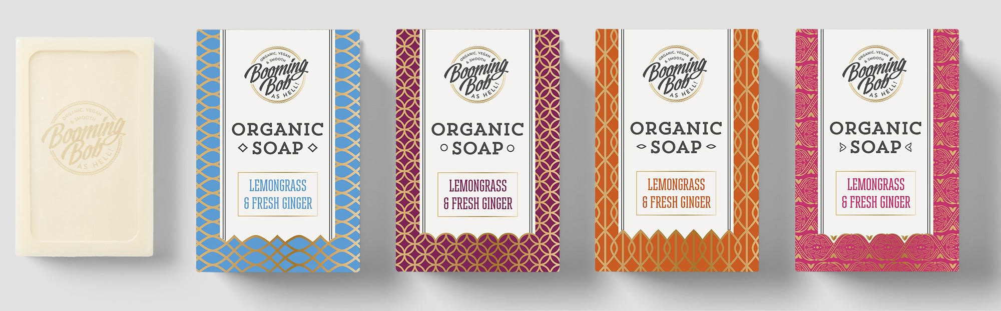 Designs de packagings colorés et à motifs pour une marque de savon