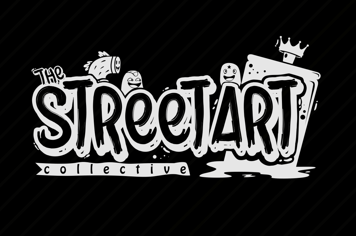 white graffiti-style text against black background