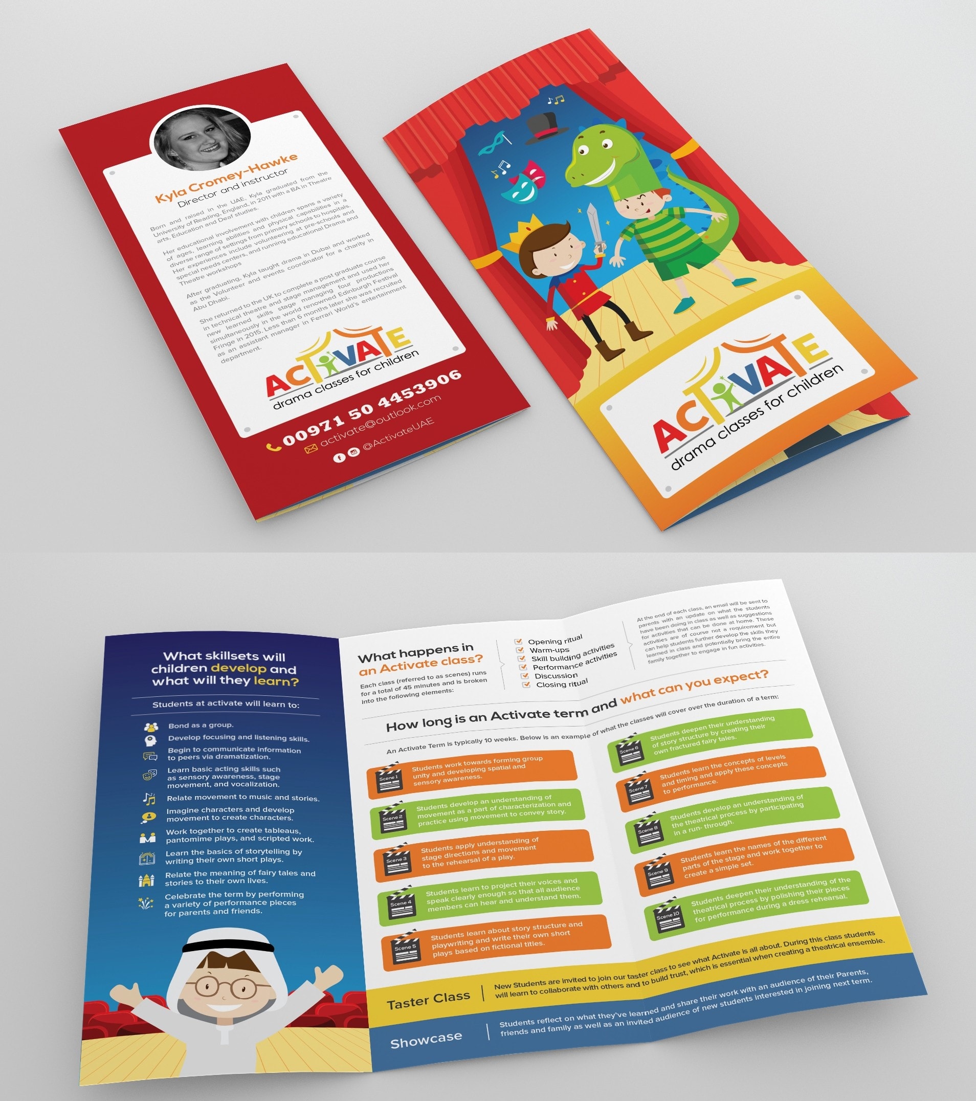 Colourful brochure advertising theater classes for children