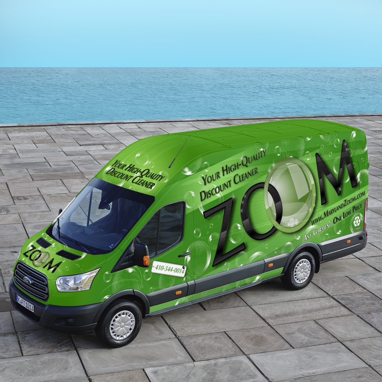 Big logo displayed on a delivery van