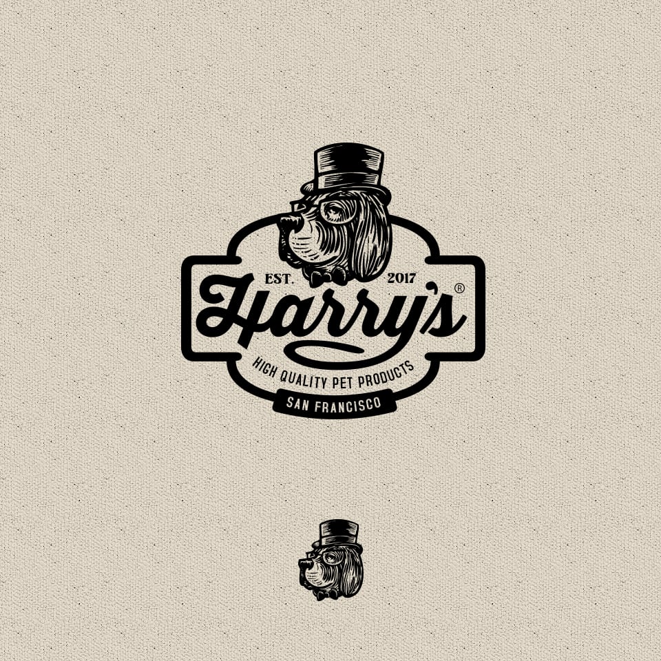 Design de logo vintage repr&eacute;sentant un chien et combinant des polices pour logo scriptes et sans empattement