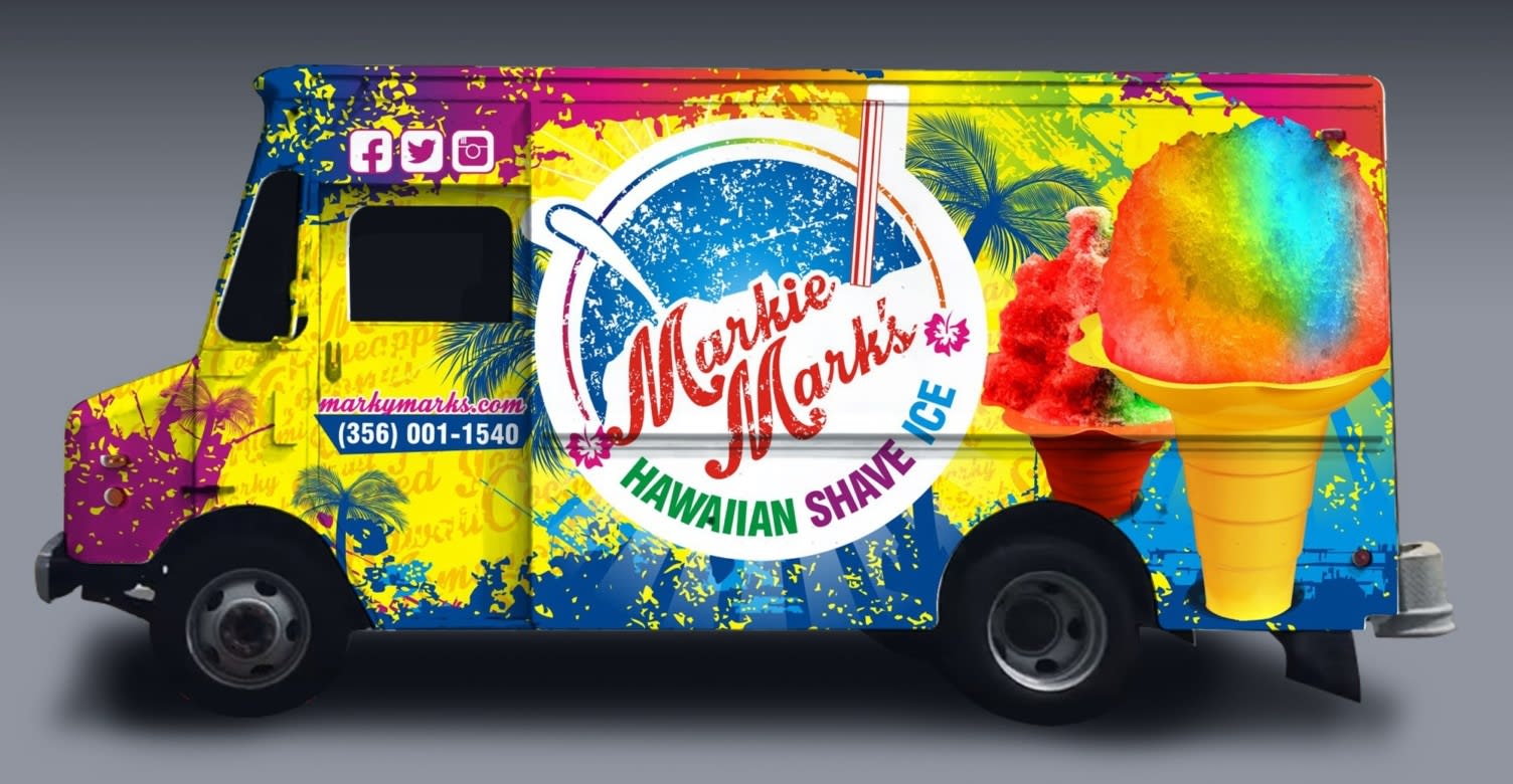 Design d'habillage de v&eacute;hicule pour Markie Mark, un camion de glace