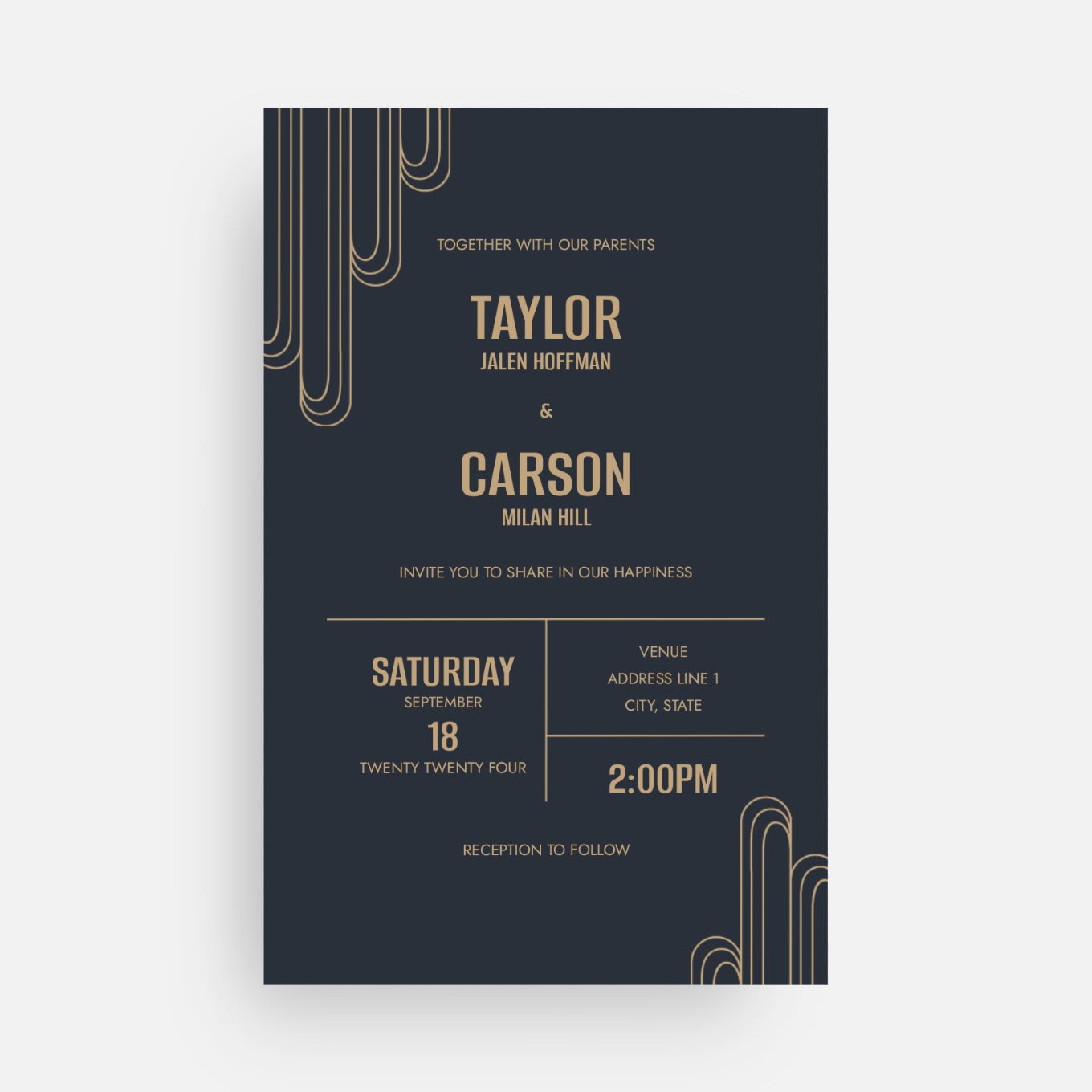 A wedding invitation design that uses Sans-serif fonts