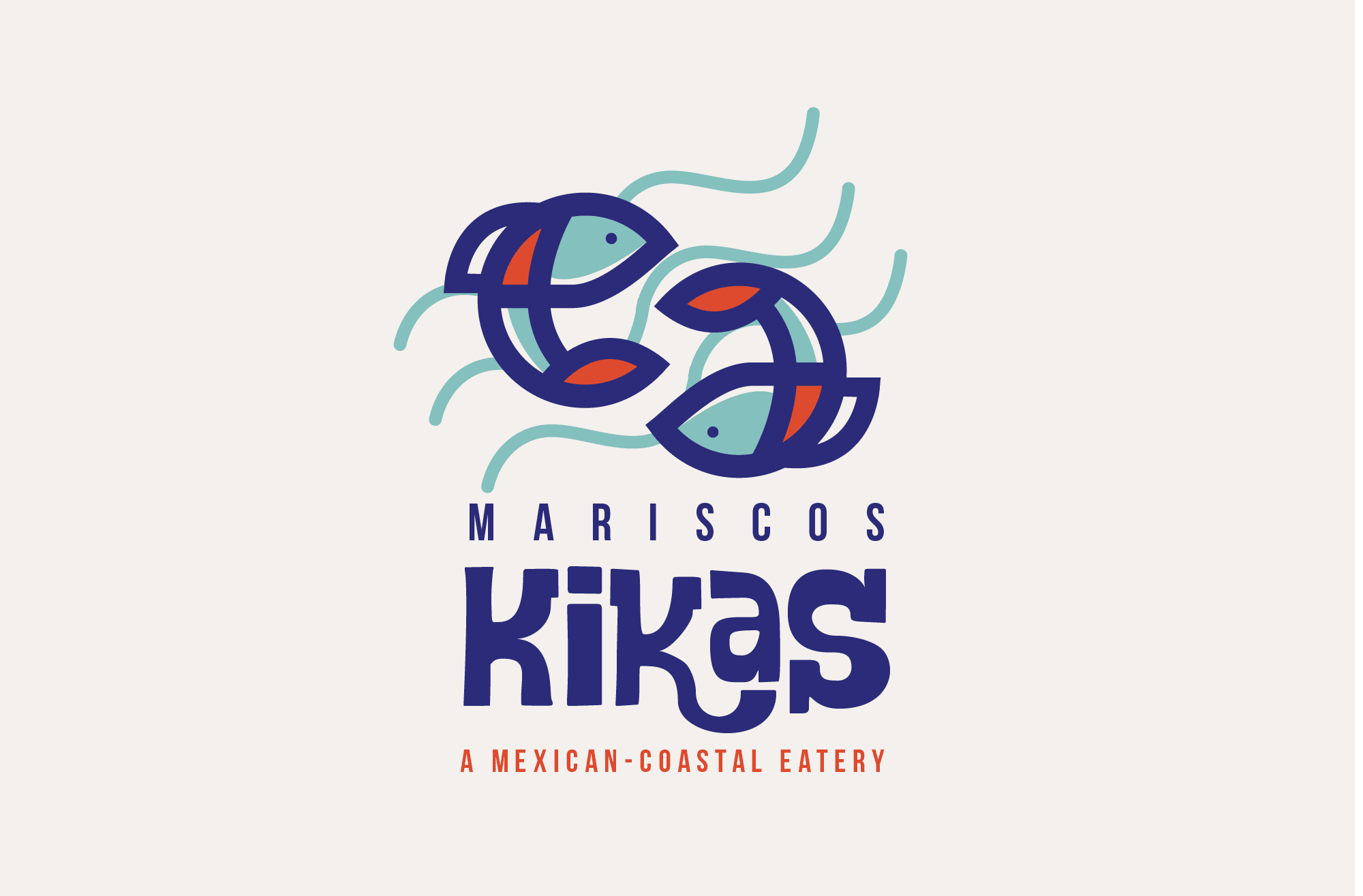 Design de logo dans les tons de bleus et rouges avec des petits poissons