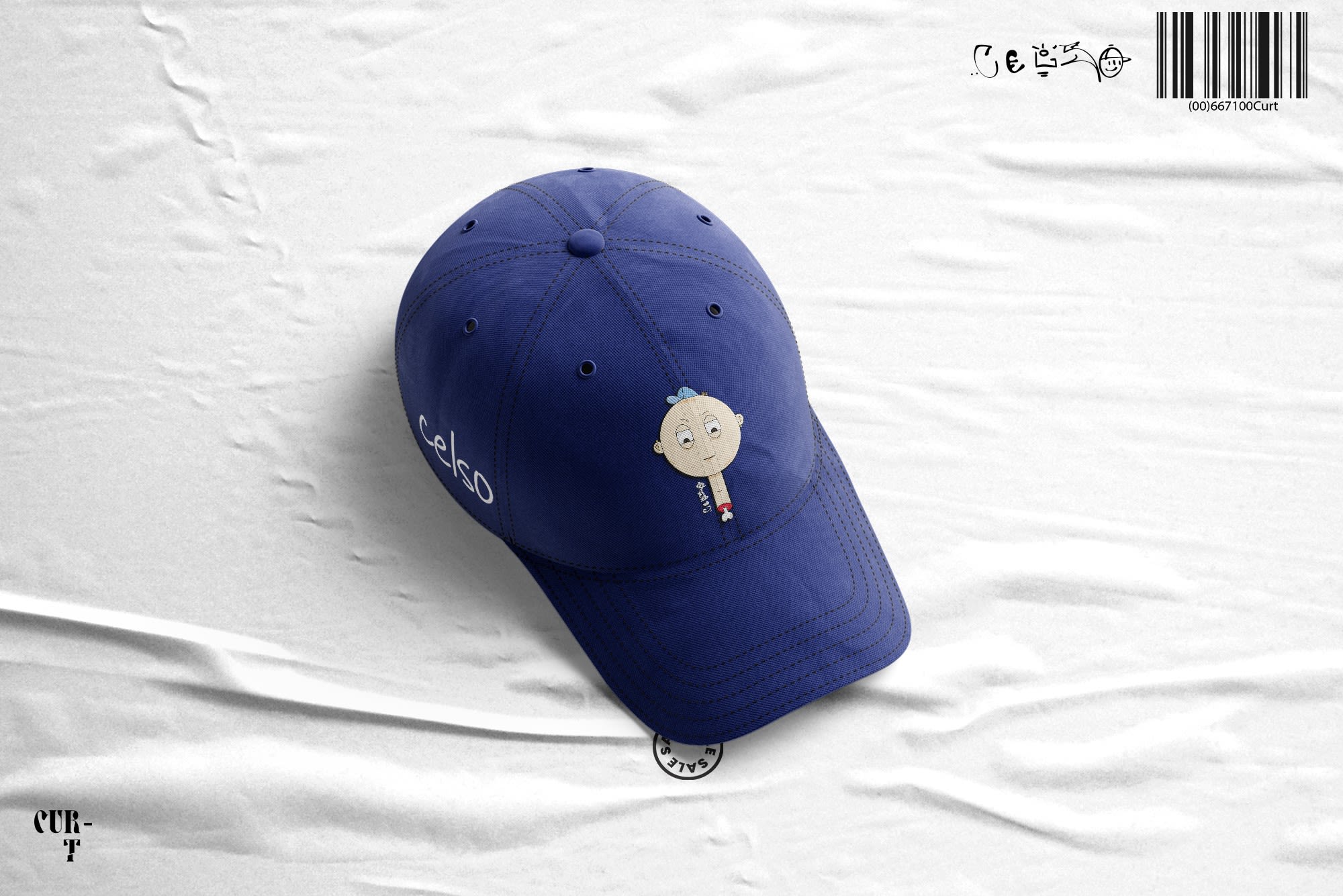 Blue cap uses space to draw attention to a quirky artwork.