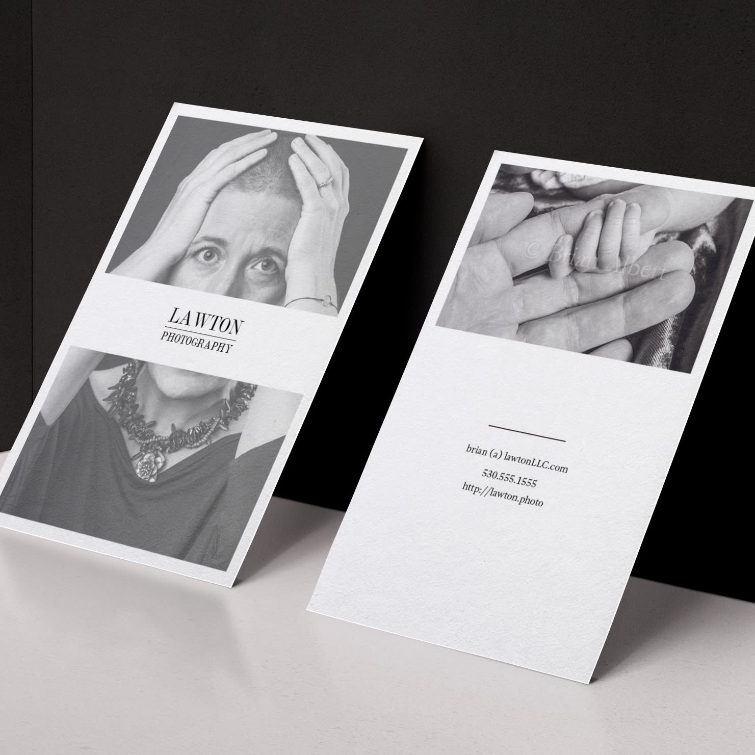 Photography business card featuring a human face