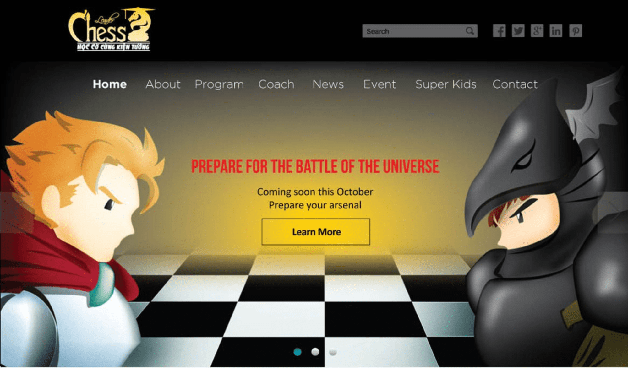 Illustrated design for a website offering chess education for kids