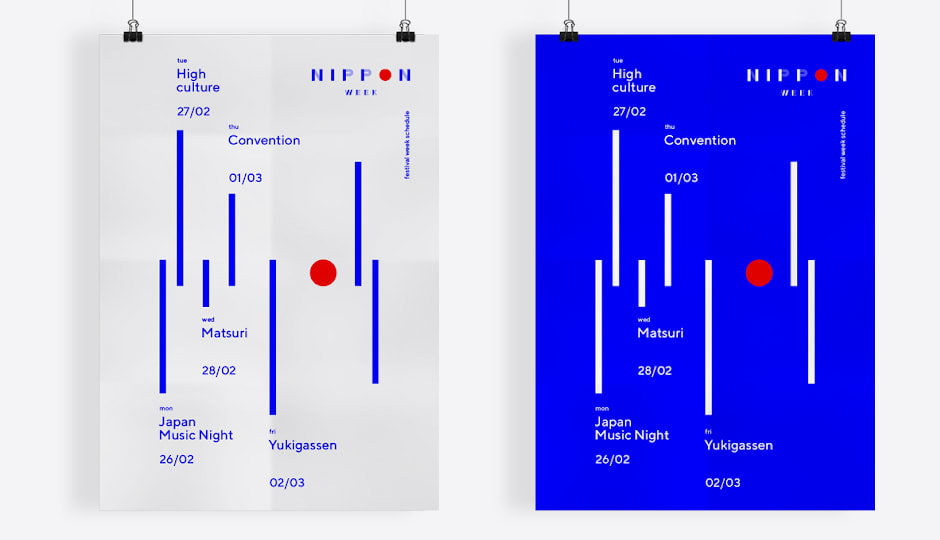 Identit&eacute; visuelle versatile en rouge et bleu pour une marque japonaise