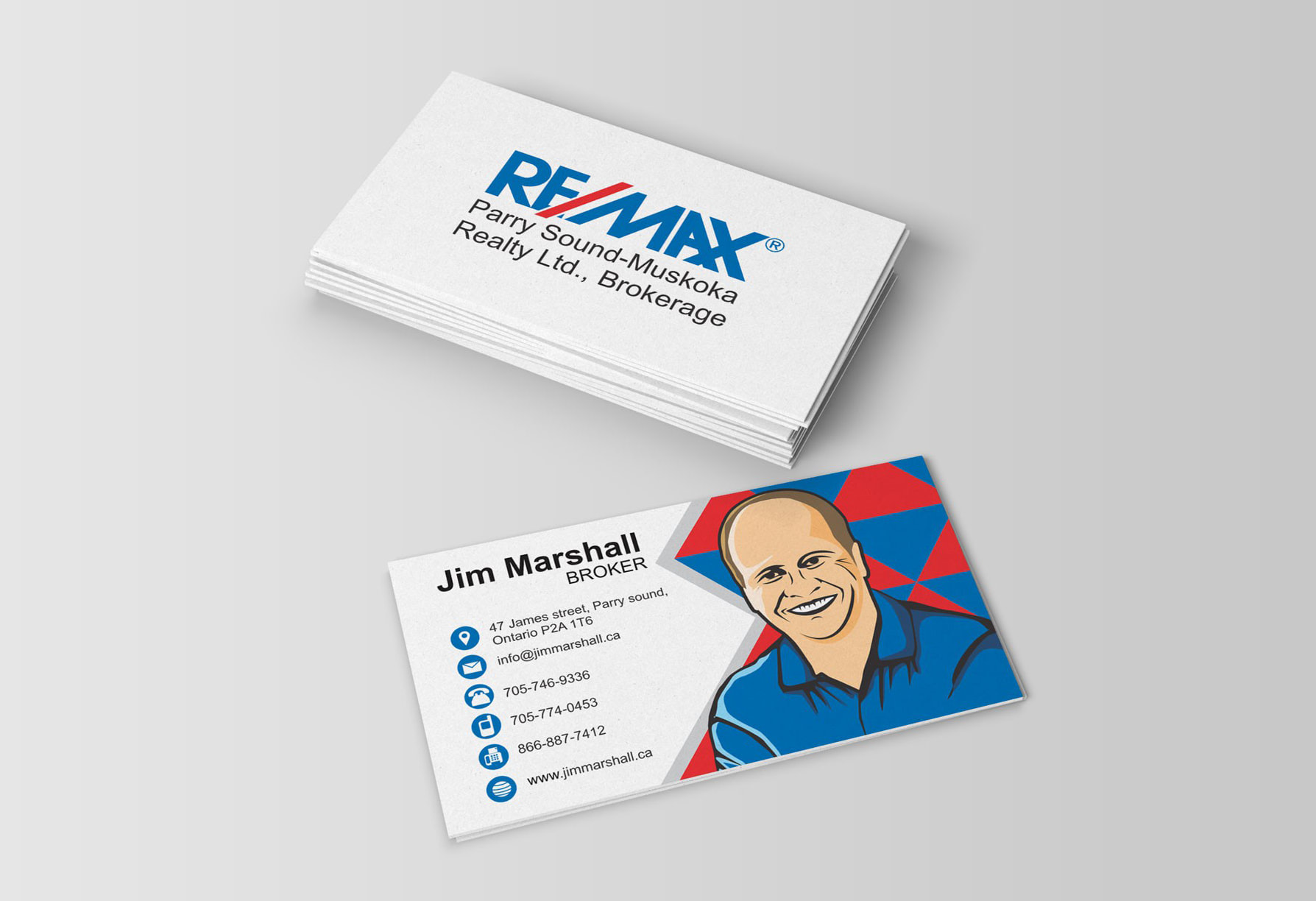 Real estate business card with an illustrated headshot