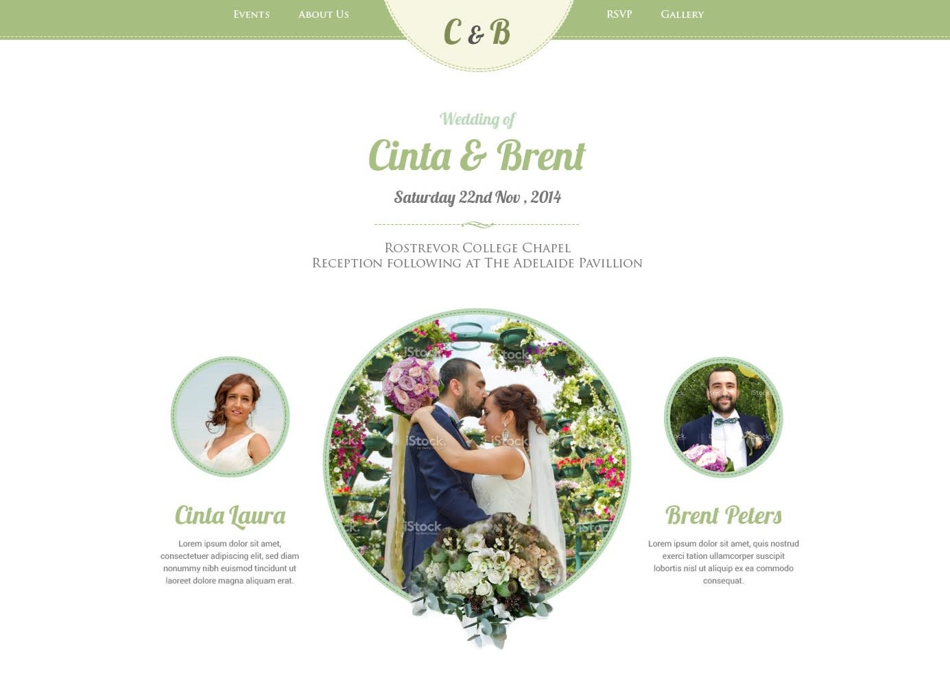 Wedding website design with all the key information for the big day