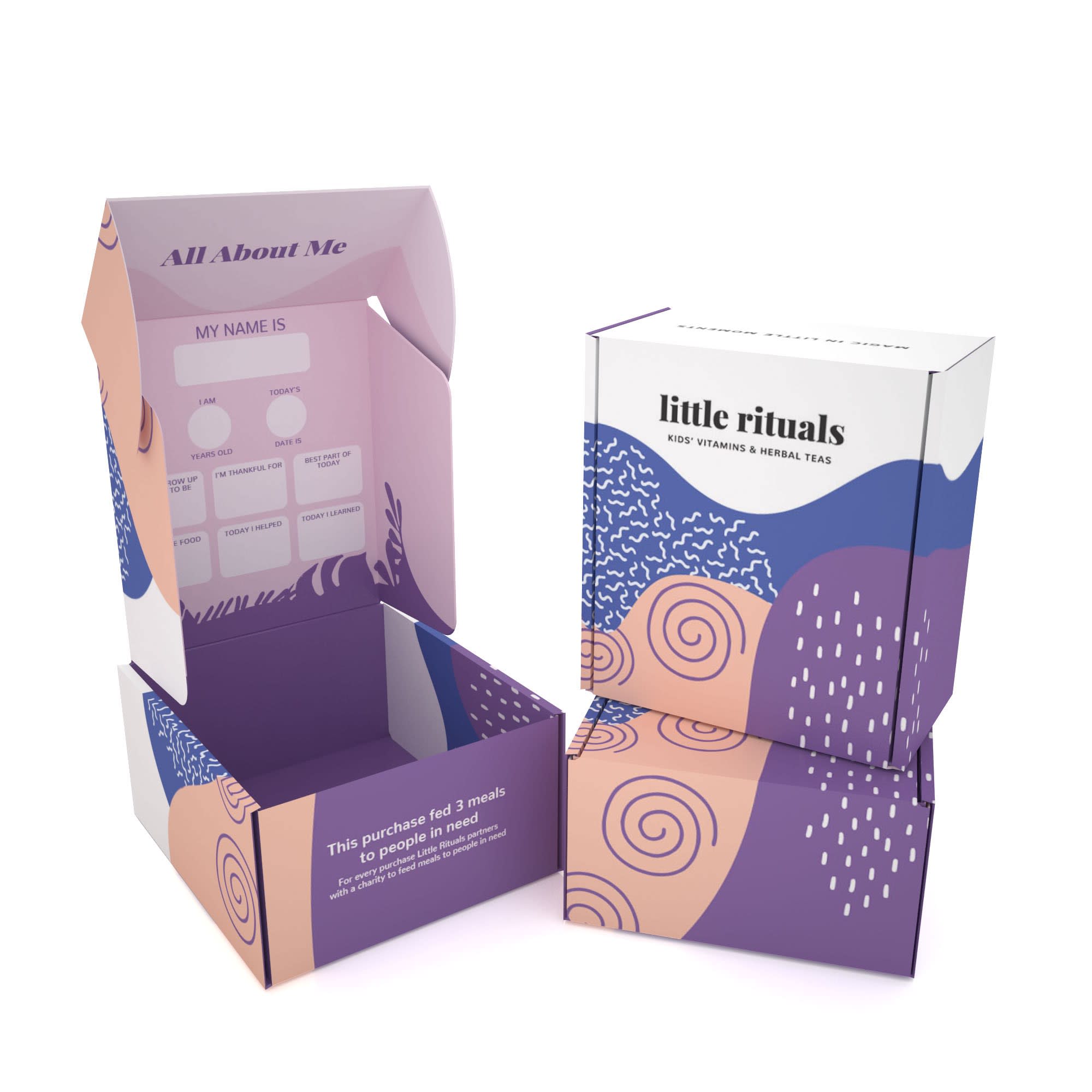 Kids vitamins and teas box packaging