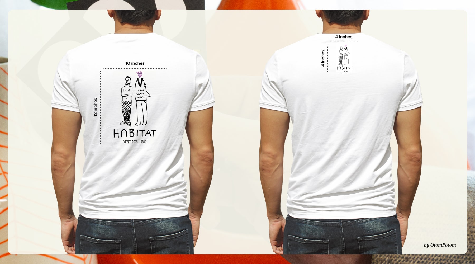 back-facing t-shirt design with dimensions