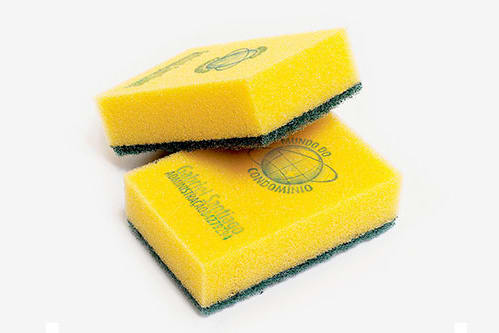 Business card in the shape of a yellow sponge