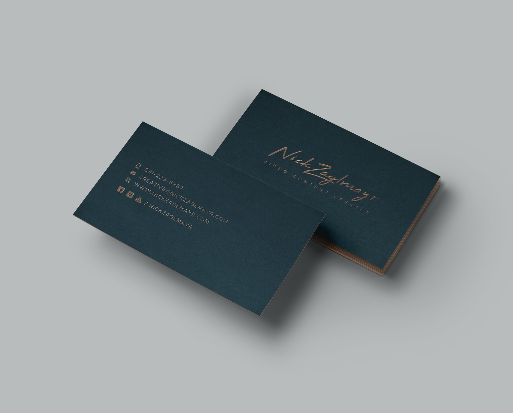 Orange and blue business card design for a video content brand