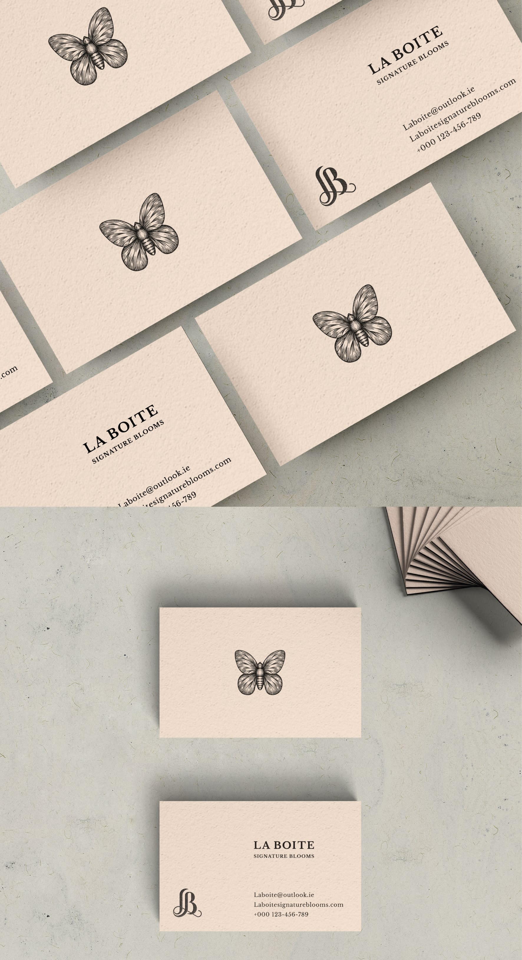 Pink and black business card design for a florist brand