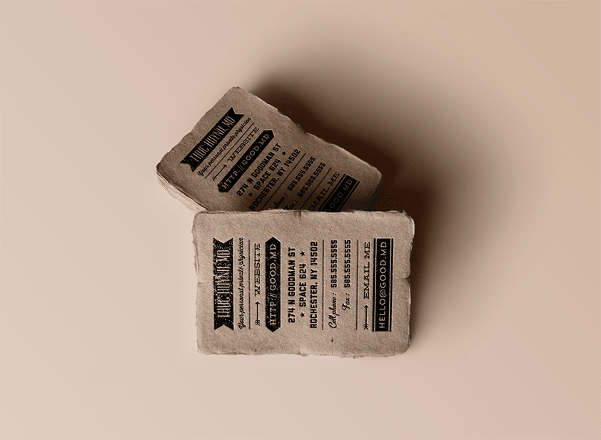 Business card design using rough paper material