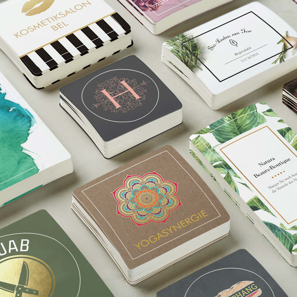 Variety of different business cards in different shapes