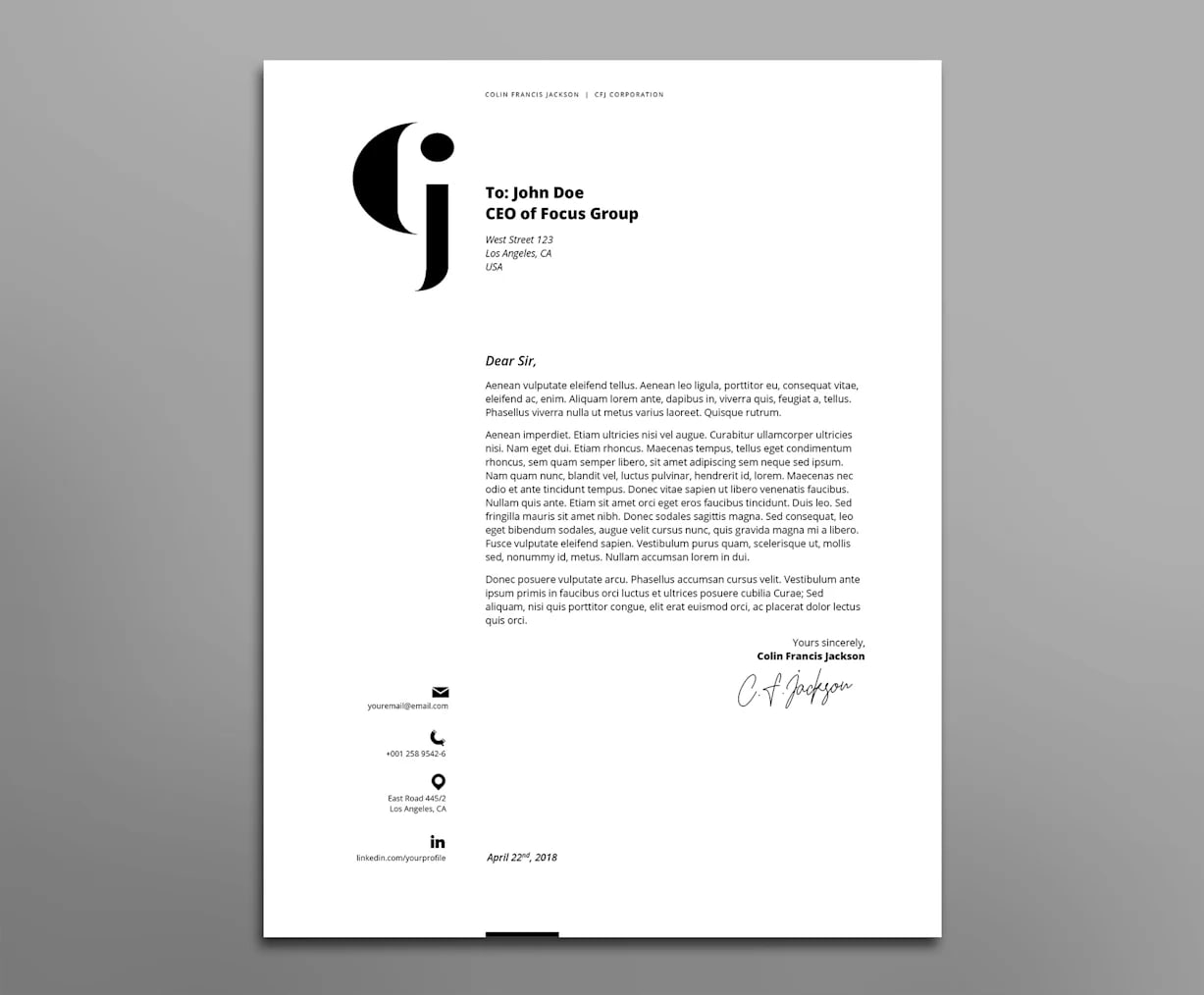 papier &agrave; en-t&ecirc;te noir et blanc avec un grand logo dans le coin sup&eacute;rieur gauche