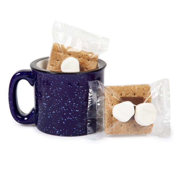 A customizable mug with a s’more kit