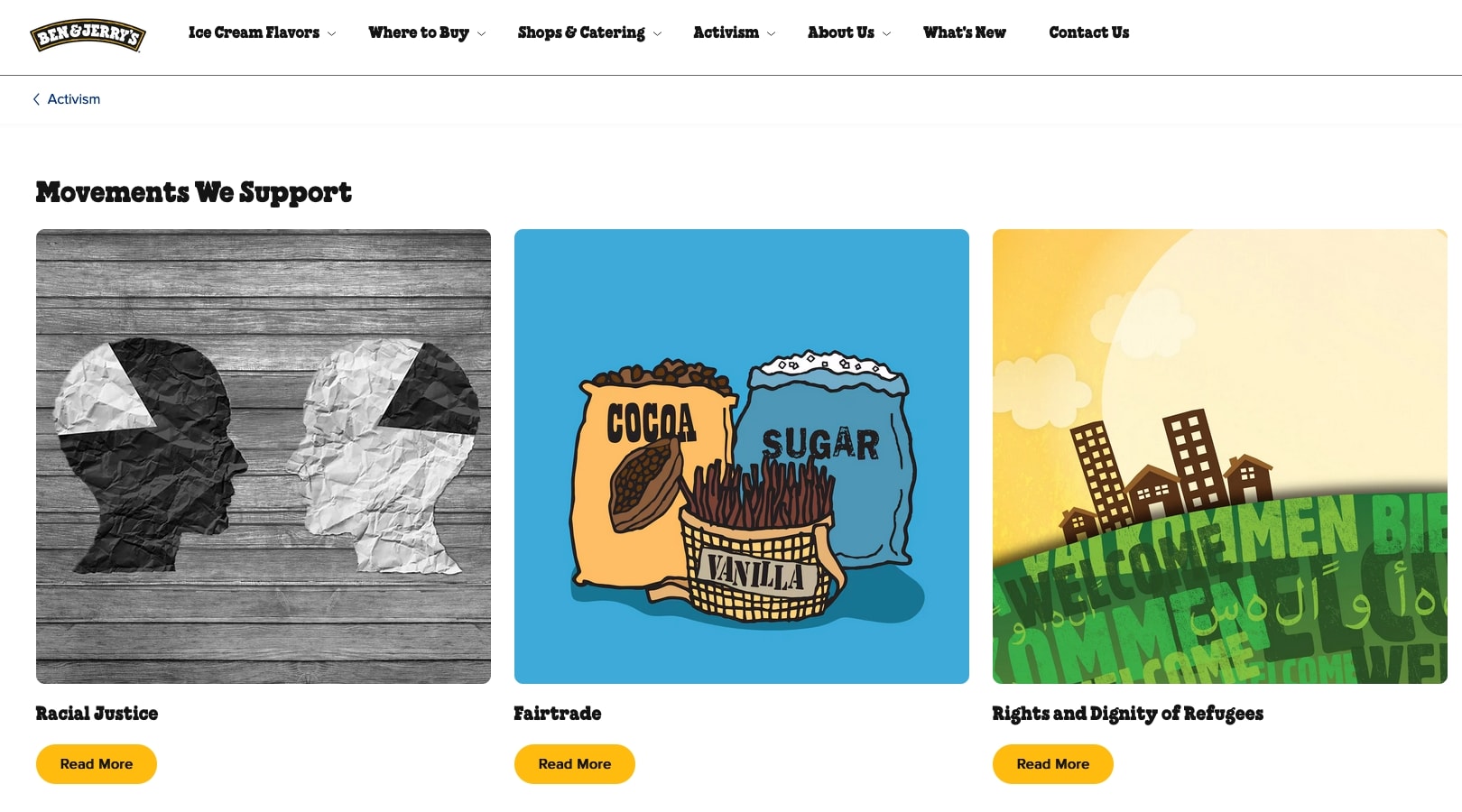The movements Ben&Jerry’s support highlighted on their website