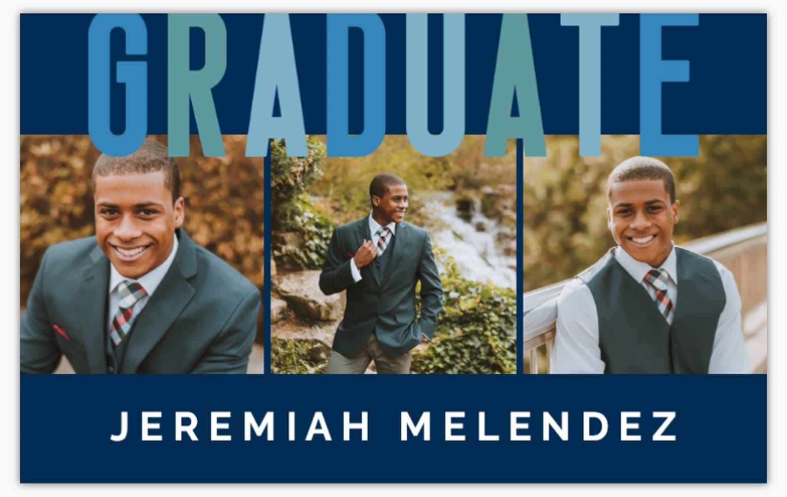 Graduation party banner featuring three photos of a graduate