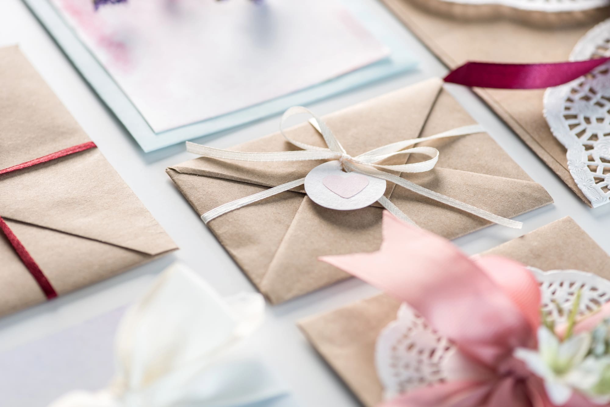 A collection of decorated cards and envelopes