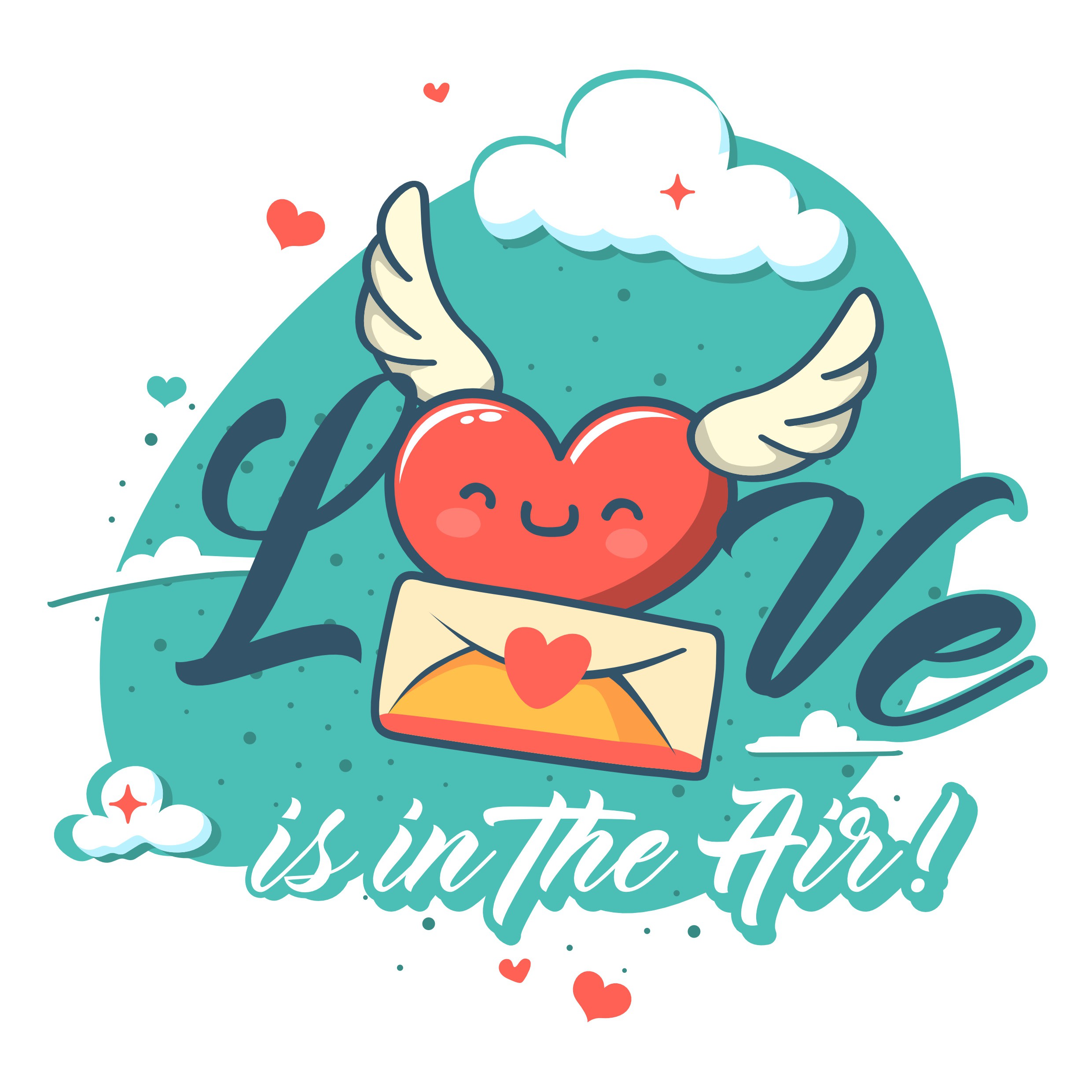 Valentine's Day illustration with flying heart and love letter