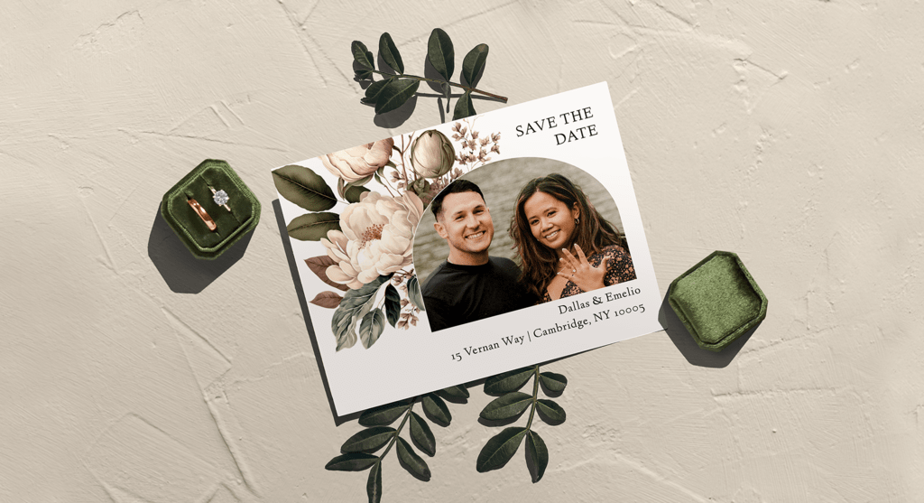 Floral-themed save the date card